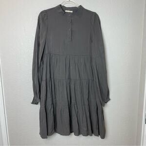 BNWT! SHOP STEVIE Charcoal Gray Tiered Long Sleeve Dress Size L